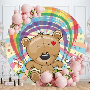 Aperturee Rainbow And Teddy Bear Round Baby Shower Backdrop