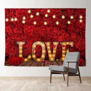 Aperturee Red Rose With Light Love Happy Valentines Backdrop