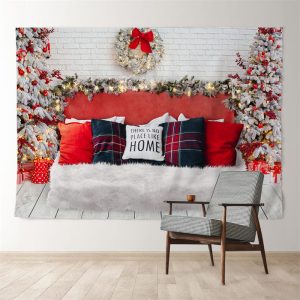 Aperturee Red Sofa Room Deco Tree Light Christmas Backdrop