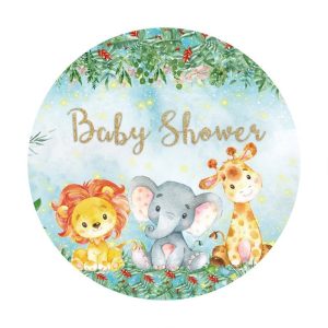 Aperturee Round Animals And Flower Glitter Baby Shower Backdrop | Circle Party Backdrop | Round Backdrop Stand Covers | Circle Backdrop Baby Shower