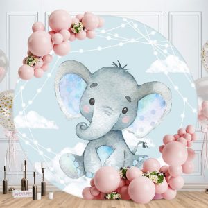 Aperturee Round Elephant Theme Baby Shower Backdrop For Boy