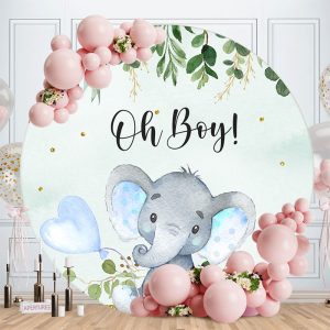 Aperturee Round Elephant With Balloon Baby Shower Backdrop