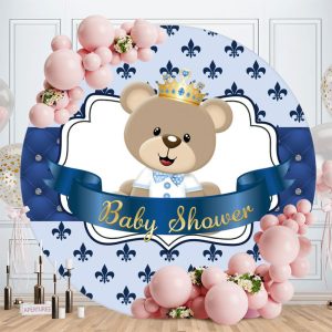 Aperturee Royal Blue Teddy Bear Round Baby Shower Backdrop