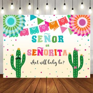 Aperturee Senor Or Senorita With Cactus Baby Shower Backdrop