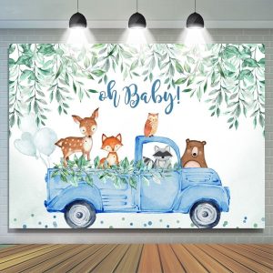 Aperturee Ship In 24HR Oh Baby Blue Car Animals Boy Gender Reveal Backdrop