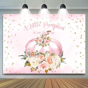 Aperturee Ship In 24HR Pink flowers pumpkin baby shower Backdrop for girl