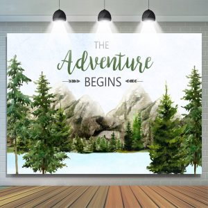 Aperturee Ship In 24HR The Adventure Begins Mountain Baby Shower Backdrop