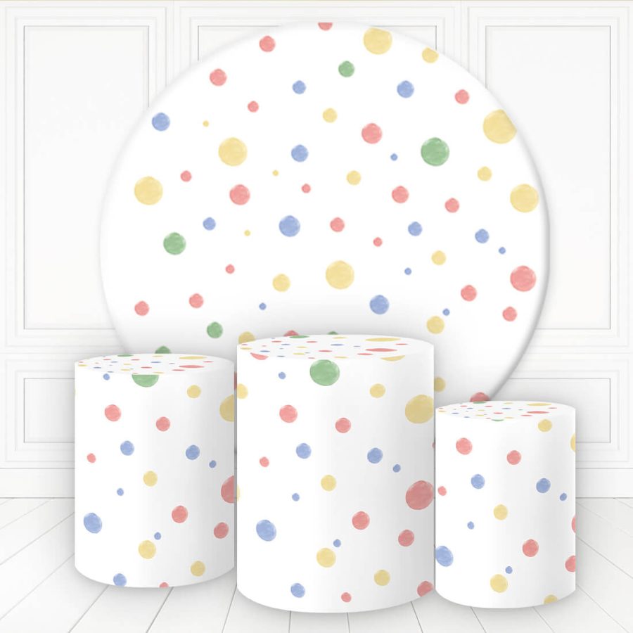 Aperturee Simple Colorful Dots Happy Holiday Round Backdrop Kit | Baby Shower Round Backdrop | Round Backdrop Cover Diy | Circle Backdrop Baby Shower