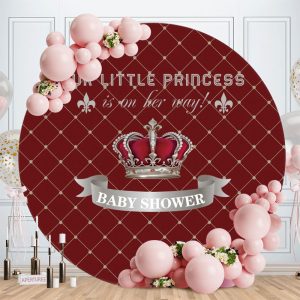 Aperturee Sliver And Red Crown Round Baby Shower Backdrop