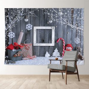 Aperturee Snowman Gift White Grey Wooden Christmas Backdrop