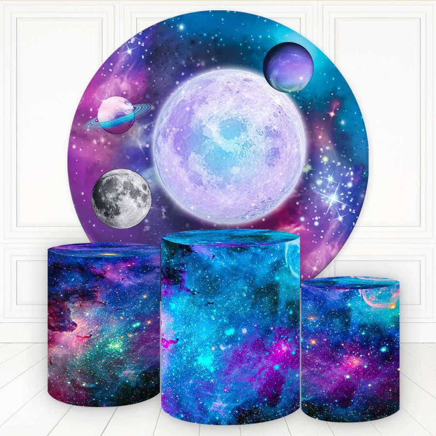 Aperturee Starry Theme Universe Galaxy Round Birthday Backdrop Kit | Custom Round Backdrop | Round Backdrop Stand Covers | Circle Party Backdrop