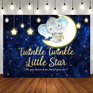 Aperturee Stars and Moon Dark Blue Elephent Baby Shower Backdrop