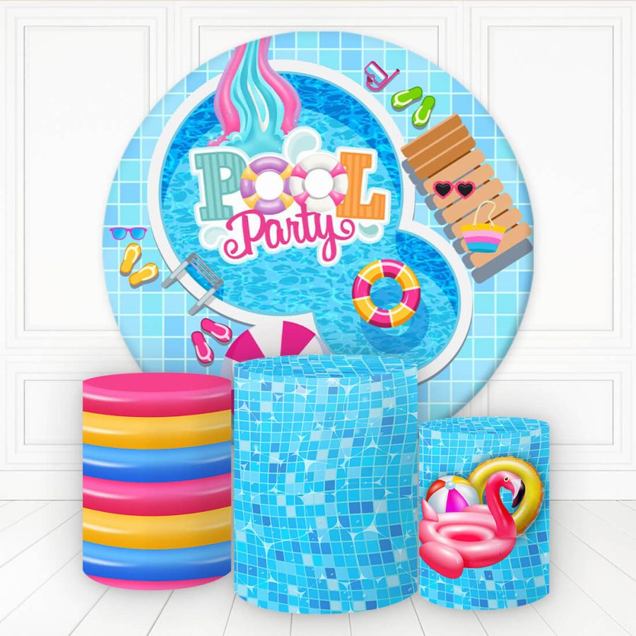 Aperturee Summer Pool Cool Happy Holiday Round Backdrop Kit | Circle Backdrop Baby Shower | Round Backdrop Cover Diy | Custom Round Backdrop Cover