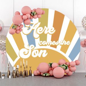 Aperturee Sun Here Comes The Son Round Baby Shower Backdrop | Round Backdrop Stand Covers | Round Backdrop Cover Diy | Round Backdrop Baby Shower