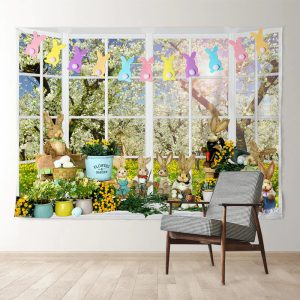 Aperturee Sunny Floral Spring Bunny Eggs Easter Backdrop