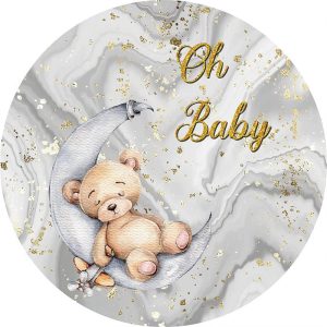 Aperturee Teddy Bear Grey Round Baby Shower Backdrop Kit | Round Baby Shower Backdrop | Custom Round Backdrop | Custom Circle Backdrop Baby Shower