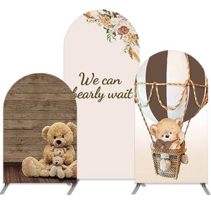 Aperturee Teddy Bear Wood Floral Baby Shower Arch Backdrop Kit | Chiara Wall Backdrop Diy | Circle Arch Backdrop Diy | Round Arch Backdrop Cover