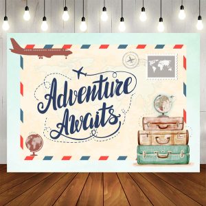 Aperturee The Adventure Awaits Plane Baby Shower Backdrop