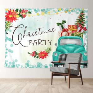 Aperturee Truck Full Of Gift Floral Merry Christmas Backdrop