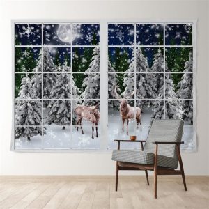 Aperturee Two Deer Snow Forest Moon Night Christmas Backdrop