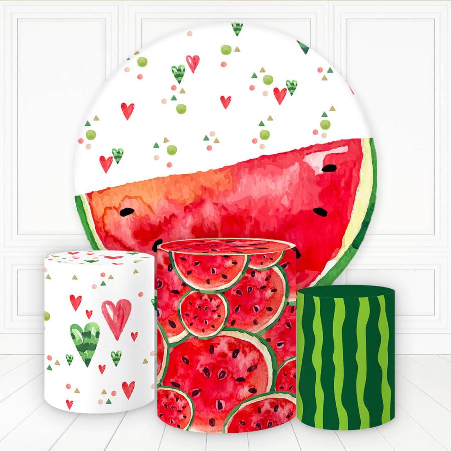 Aperturee Watermelon Heart Summer Theme Round Birthday Backdrop Kit | Birthday Backdrop Ideas | Circle Background For Party | Custom Round Backdrop