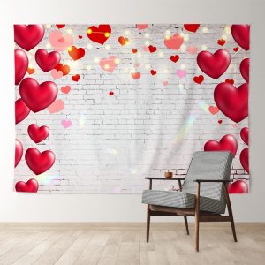 Aperturee White Brick Red Heart Happy Valentines Backdrop