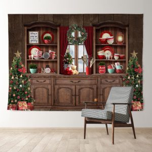 Aperturee Wood Carbinet Tree Family Deco Christmas Backdrop