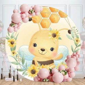 Aperturee Yellow Cute Little Bee Round Baby Shower Backdrop