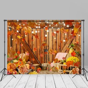 Apple Maples Pumpkin Brown Wood Door Autumn Backdrop - Aperturee