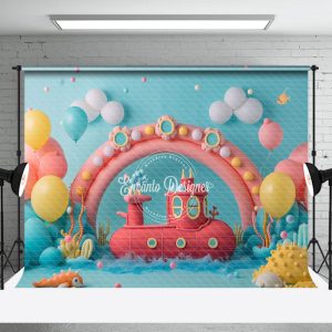 Arch Submarine Balloon Birthday Cake Smash Backdrop - Aperturee