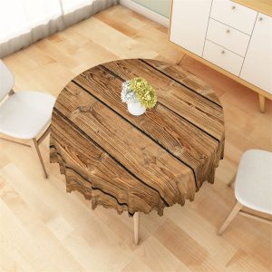 Assorted Brown Wooden Pattern Retro Round Tablecloth - Aperturee