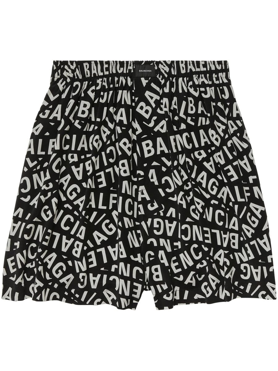 BALENCIAGA All Over Logo Print Tape Shorts Black/Grey