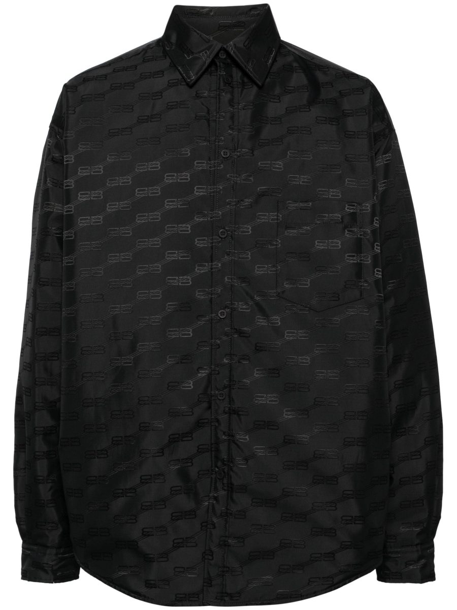 BALENCIAGA BB MONOGRAM Lightweight Shirt Jacket Black