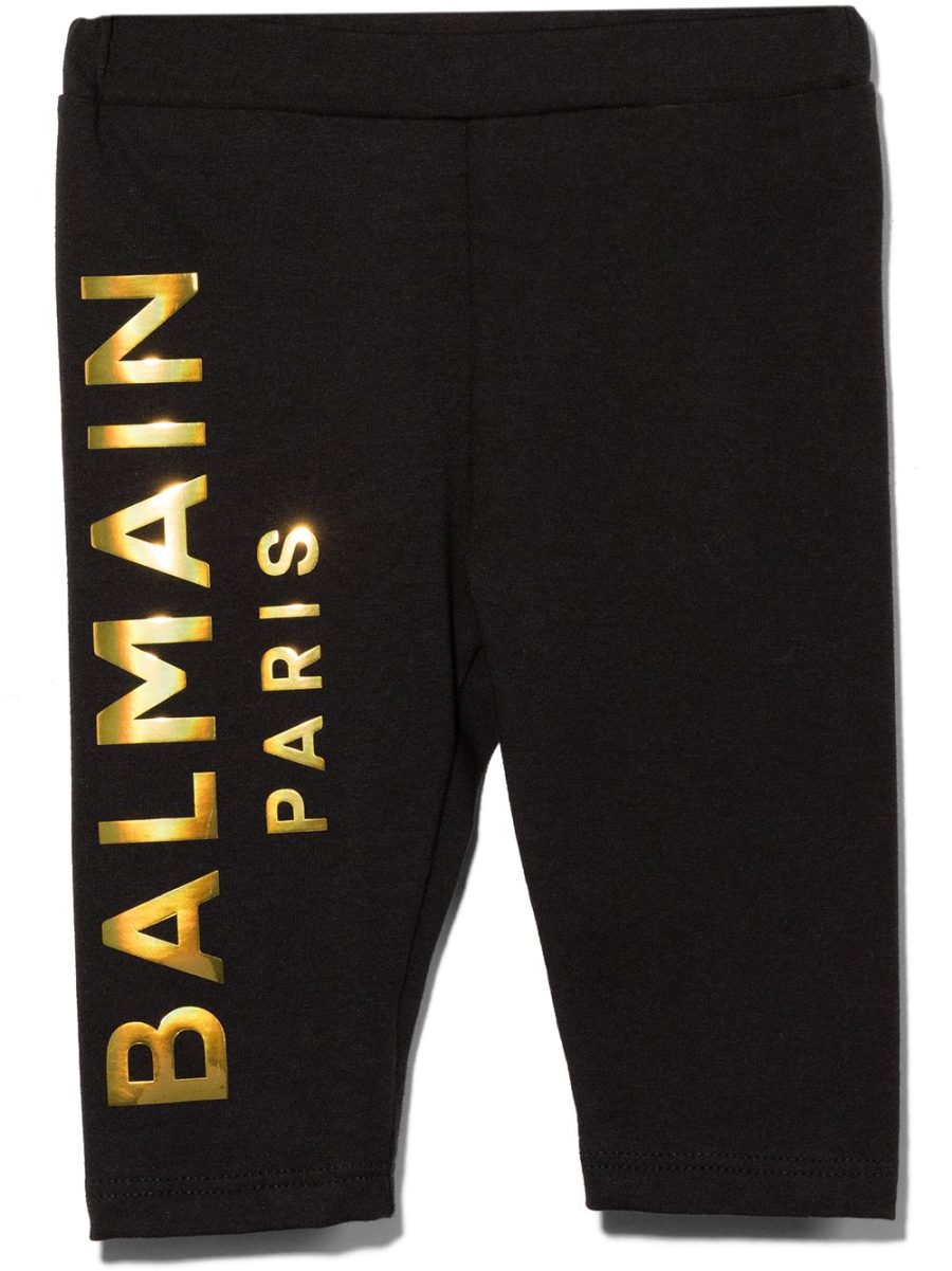 BALMAIN BABY Metallic Logo Print Leggings Black