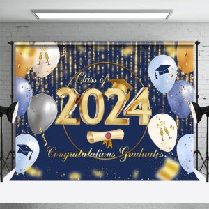 Balloon Class Of 2024 Black Grad Backdrop For Photo - Aperturee