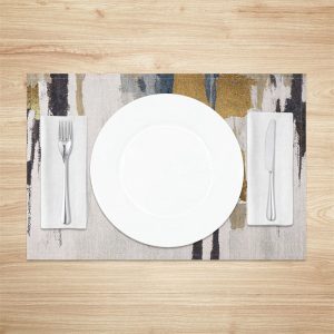 Beige Black Gold Abstract Fabric Set Of 4 Placemats - Aperturee