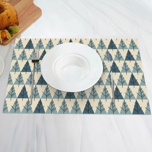 Beige Blue Tree Pattern Dining Set Of 4 Placemats - Aperturee