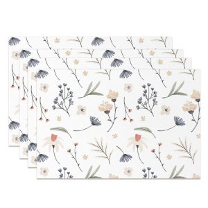 Beige Floral Leaves Rustic Dining Set Of 4 Placemats - Aperturee