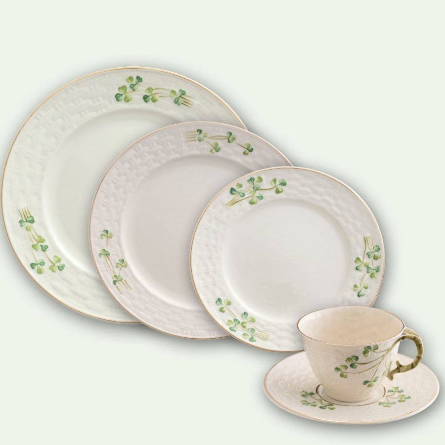 Belleek Classic 1880 Shamrock Gold 5 Piece Dining Set