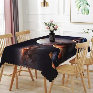 Big Planet Galaxy Space Black Rectangle Tablecloth - Aperturee