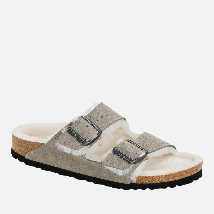 Birkenstock Women's Arizona Slim Fit Shearling Double Strap Sandals - Stone Coin - EU 38/UK 5