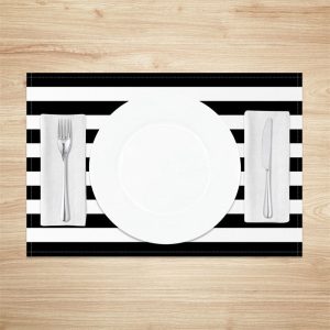 Black And White Stripe Simple Set Of 4 Placemats - Aperturee