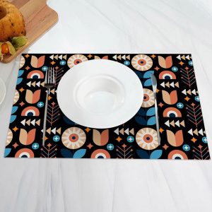 Black Color Floral Pattern Modern Set Of 4 Placemats - Aperturee