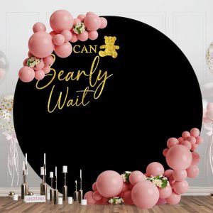 Black Gold Bearly Wait Round Baby Shower Backdrop - Aperturee