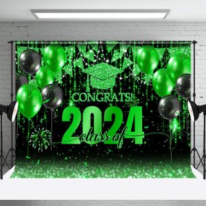 Black Green Balloon Flag Class Of 2024 Photo Backdrop - Aperturee