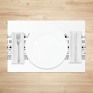 Black Pattern Repeat White Dining Set Of 4 Placemats - Lofaris