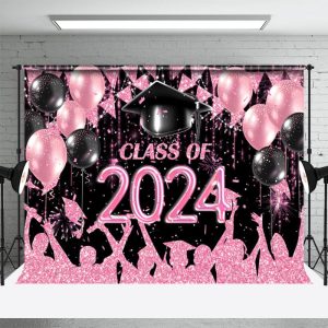 Black Pink Balloon Class Of 2024 Backdrop For Photo - Aperturee