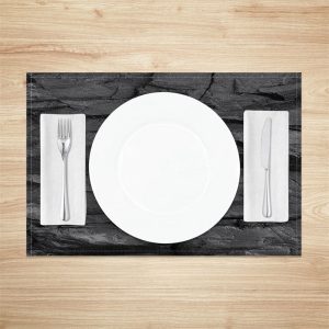 Black Stone Marble Texture Fabric Set Of 4 Placemats - Aperturee