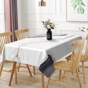 Black Streamlined Texture White Rectangle Tablecloth - Aperturee