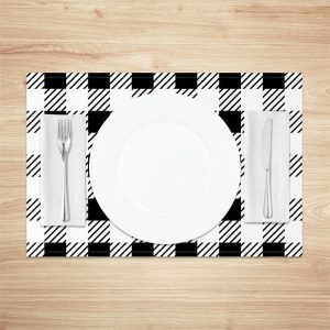 Black White Checkred Plaid Lines Set Of 4 Placemats - Aperturee